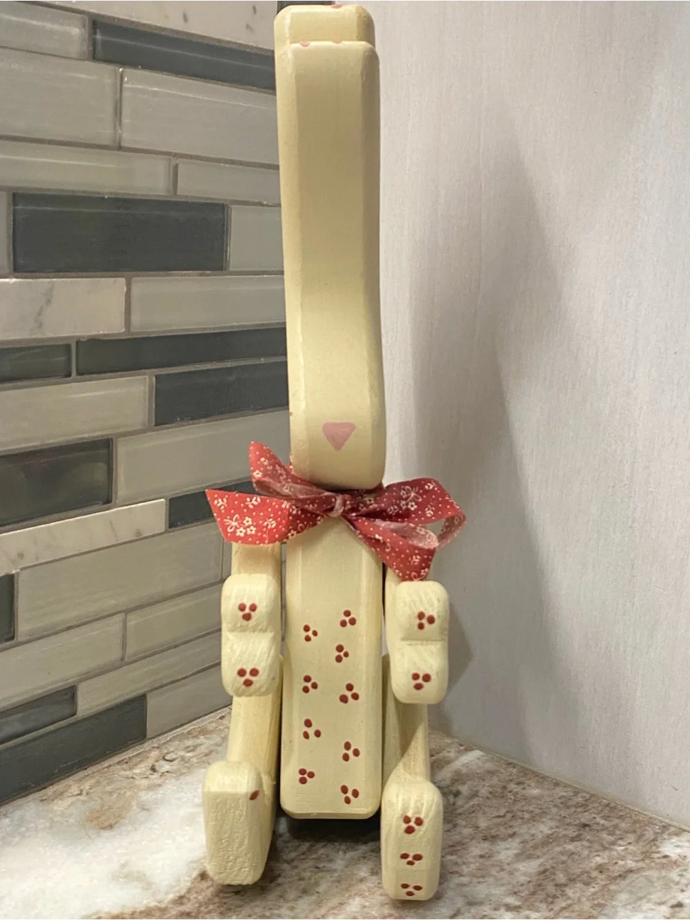 Vintage Folk Art Wooden Articulated Bunny Figurine